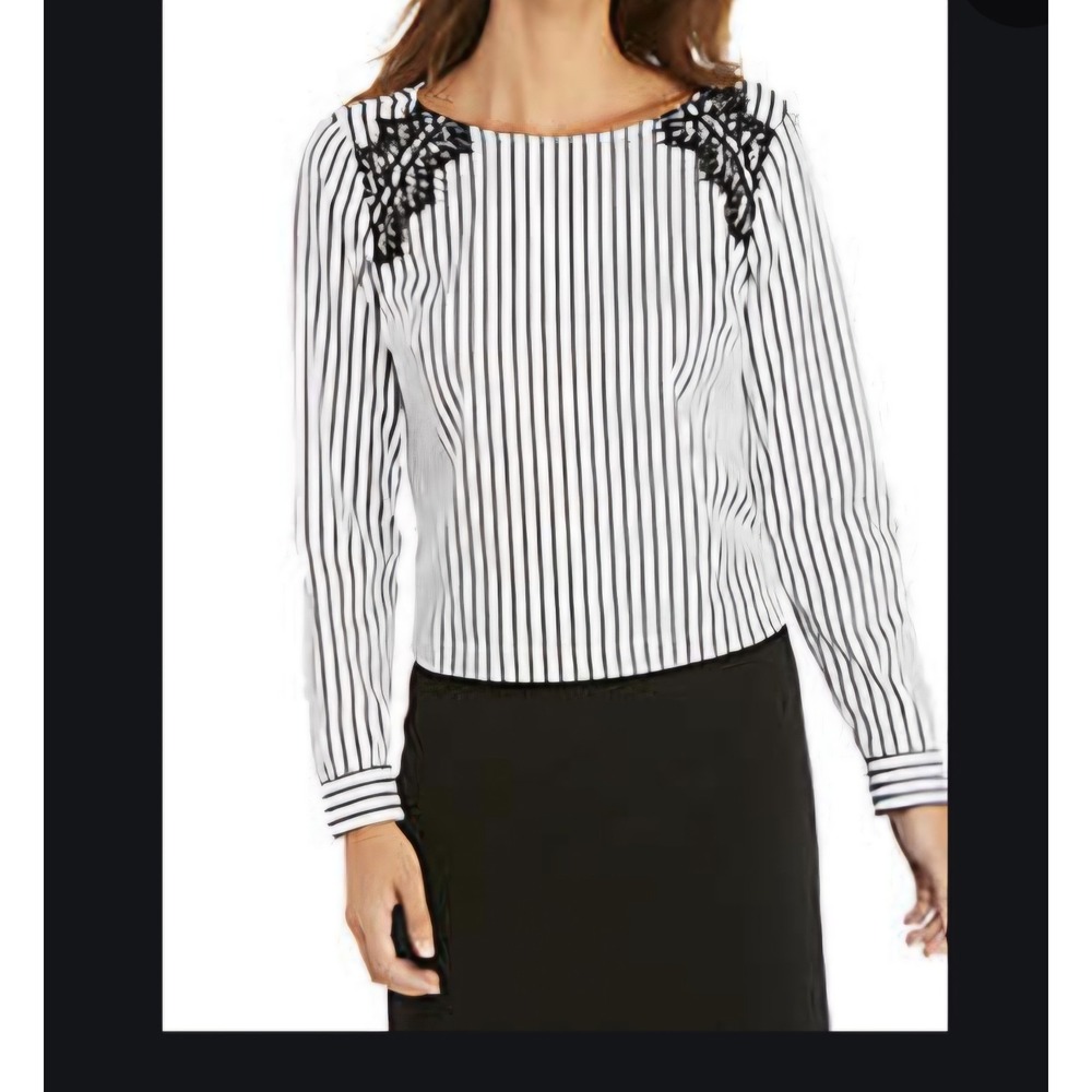 The Limited Y2K Long Sleeve XS Striped Career Top NEW $79 Lace Black White - Picture 4 of 7